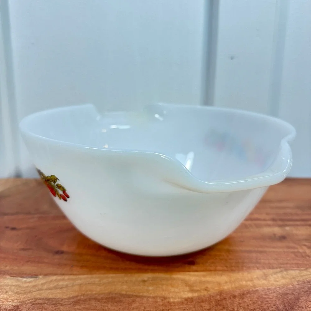 Vintage Fire-King Summerfield Fruit Milk Glass Mixing Bowl Anchor Hocking 1.5 Qt